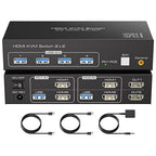 HDMI KVM Switch 2 Monitors 2 Computers 4K60Hz Dual Monitor KVM Switches for Dual PC or Laptops Share 1 Set of Keyboard Mouse Printer Wired Controller and 12V 1A DC Adapter Included