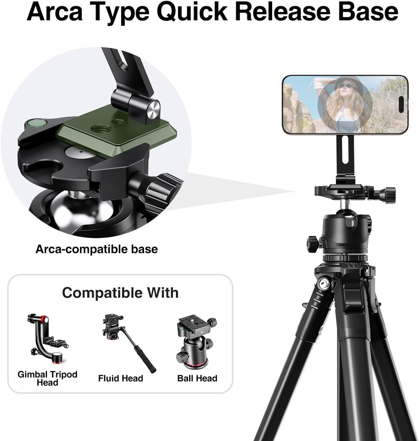 elitehood Aluminum Magsafe iPhone Tripod Mount with Arca Port, Magnetic Phone Mount for Tripod with 1/4" 3/8" Screw Adapter, Cell Phone Holder Stand for Video Recording Live Streaming Vlogging