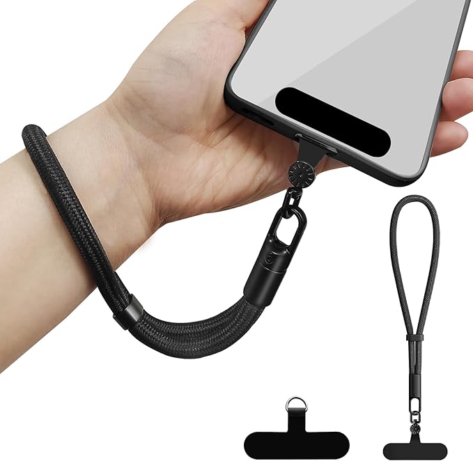 Hand Wrist Strap Lanyard, Universal Cell Phone Lanyard Patch Rotatable 360° Compatible with iPhone & Other Smartphones, Phone Strap for Women and Men(Black)