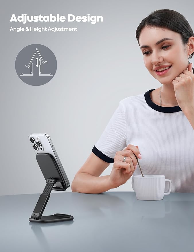 Lamicall Cell Phone Stand for Desk - [Height Adjustable] Foldable Mobile Phone Holder, Portable Stand for iPhone 16 15 14 13 12 11 Pro Max Plus, Galaxy S25 S24, All Cellphones, Office Accessories
