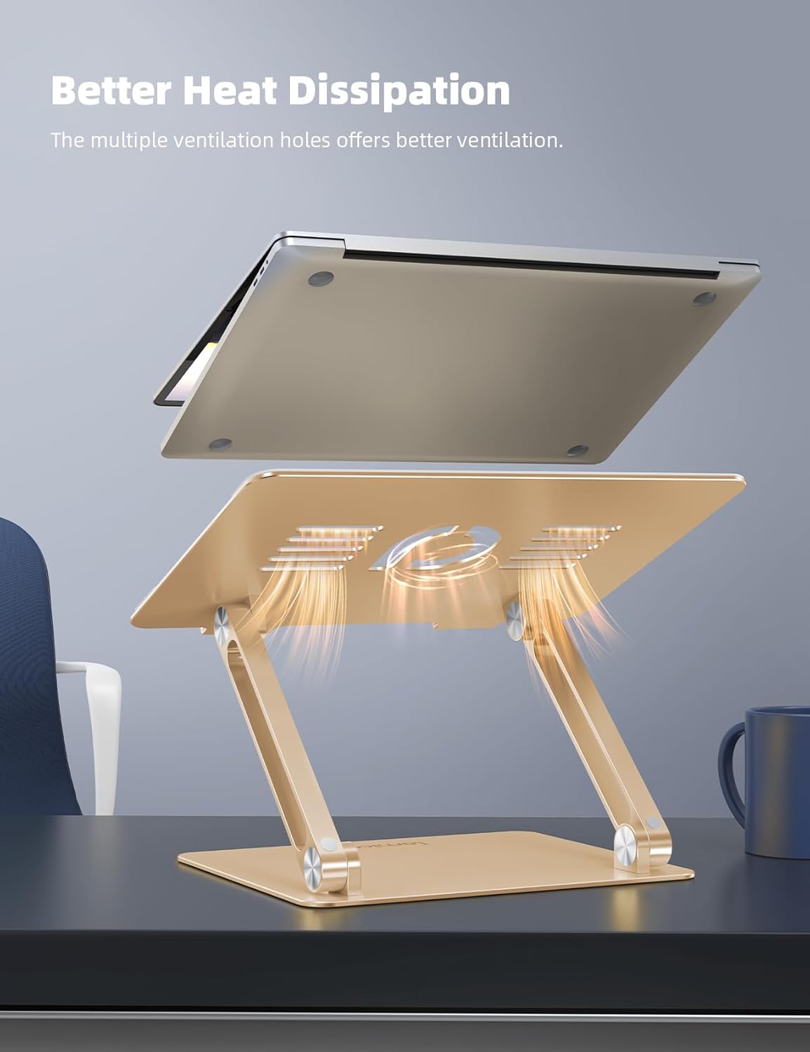 Lamicall Adjustable Laptop Stand, Portable Laptop Riser, Aluminum Laptop Stand for Desk Foldable, Ergonomic Computer Notebook Stand Holder for MacBook Air Pro, Dell XPS, HP (10-17.3'') -Gold