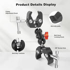 Double Super Clamp Camera Mount with Magic Arm, Aluminum Double Clamp Mount Umbrella Holder for Desk, Studio Light/Boom Stand, Photography Reflector, Cross Bars, Bike/Motor Handlebars (SY004)