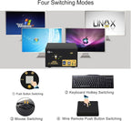 CKLau 2 Port USB 3.0 Quad Monitor KVM Switch HDMI 2.1 8K@60Hz 4K@144Hz with Audio Output and All Input Cable, 2 PCs 4 Monitors Video Keyboard Mouse Peripheral Sharing Switcher