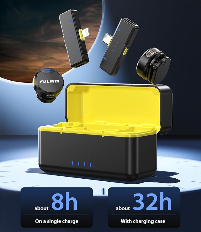 FULAIM X3 Wireless Lavalier Microphone with 32H Charging Case for iPhone/Android/PC, DSP Noise Reduction Mini Lapel Microphone for Video Recording, Vlogging, YouTube, Interview (X3-Case)