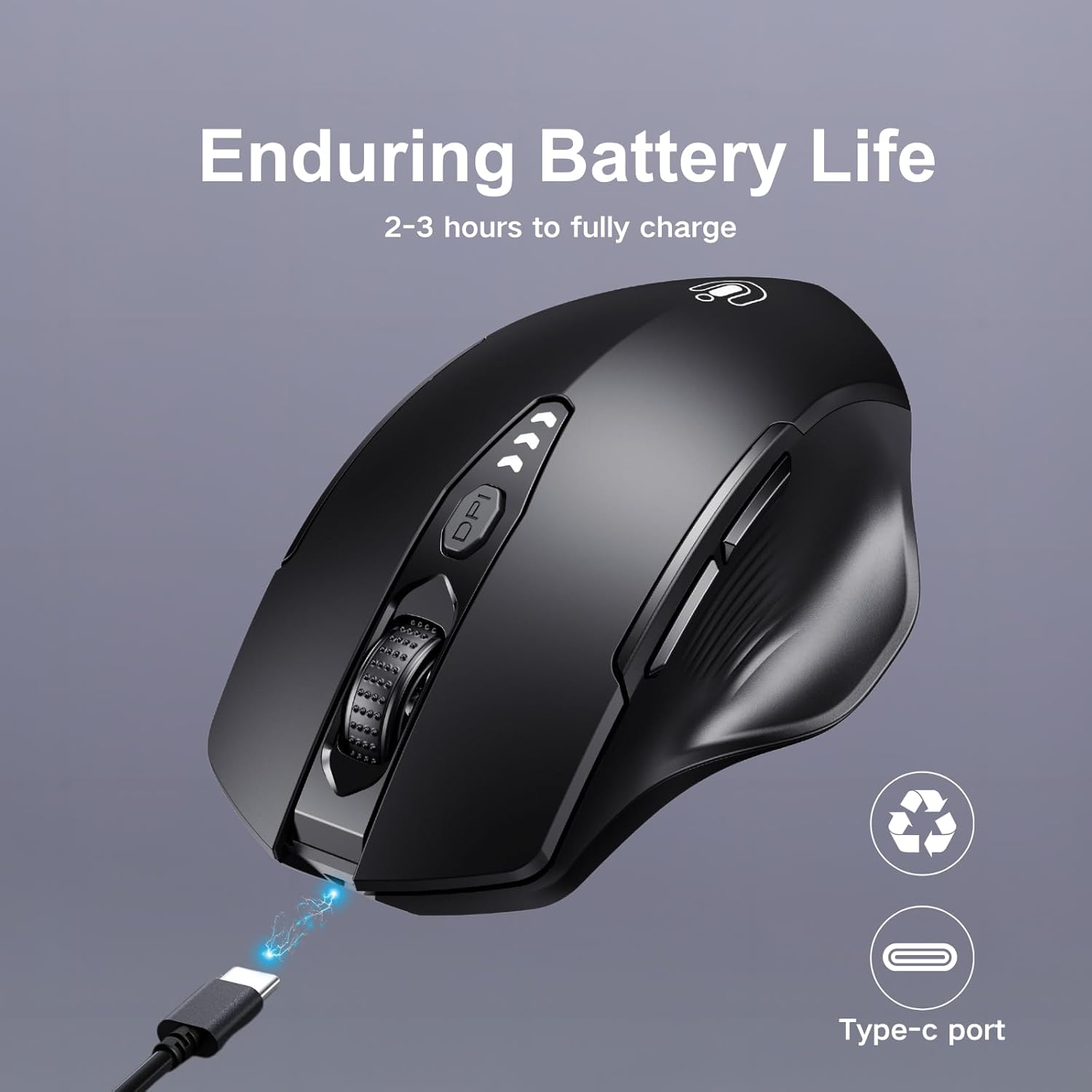 Bluetooth Mouse,[Upgraded] Rechargeable Wireless Mouse (BT 5.0/4.0+2.4G Hz),Computer Mouse with Visible Battery Level, 4 Adjustable DPI, Portable PC Mouse for MacBook Chromebook,Black