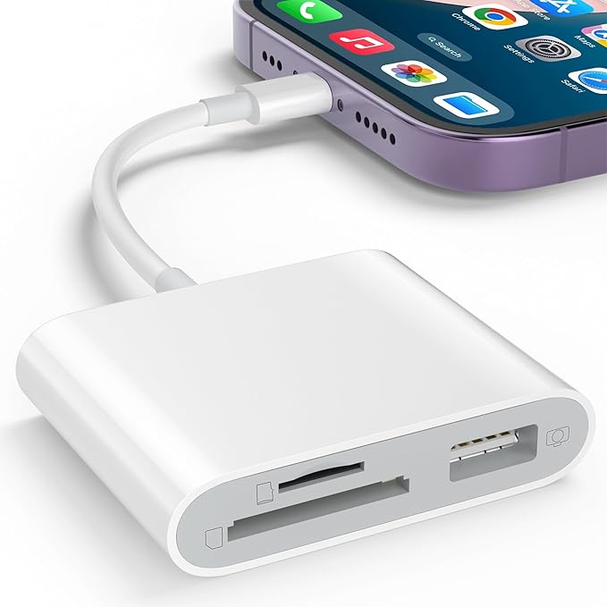 SD Card Reader for iPhone, Memory Card Reader with USB Camera Adapter Plug and Play Trail Game Camera Viewer Supports SD and TF Card MicroSD Card Adapter for iPad No App Required