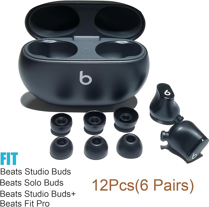 Silicone Ear Tips for Beats Studio Buds Tips Replacement Ear Earbuds Tips for Beats Studio Buds+/Fit Pro/Solo Buds Earbuds 6 Pairs LMS Black