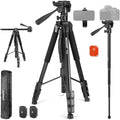 NEEWER Basic 74" Video Tripod Monopod, 3 Way Pan Tilt Head, Remote, Overhead Camera Mount, Horizontal Central Axis, Phone Holder Compatible with iPhone DSLR Telescope Projector, Max Load 17.6lb, TP05