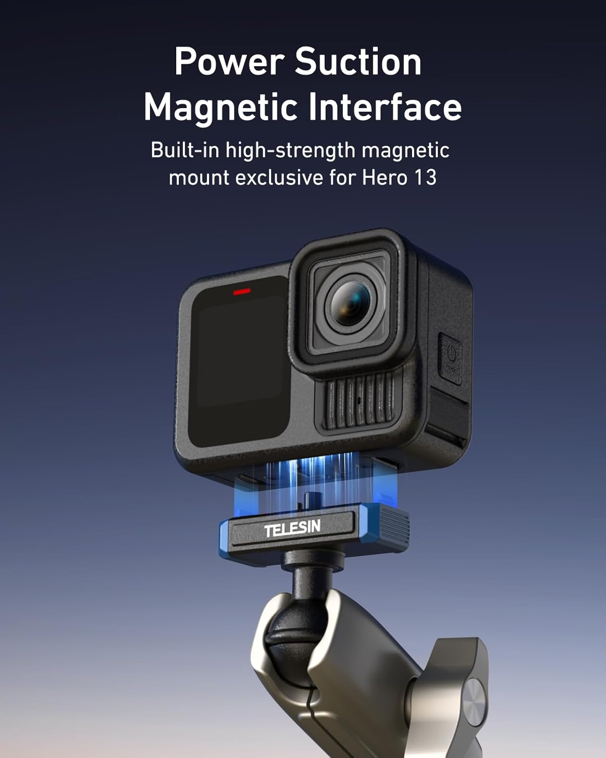 TELESIN Super Clamp Mount | Bike Handlebar Mount for Hero 13 | Power Suction Magnetic Design | 360° Rotation Ball Head | Fits 9-38mm Handlebar for Bike/Bicycle/Motorcycle