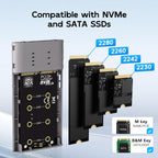 MAIWO Dual-Bay M.2 SSD Enclosure Cloner for NVMe & SATA, USB3.2 GEN2X2 10Gbps M.2 Offline Duplicator Supports SATA to NVMe and NVMe to SATA, Dual M.2 Enclosure for SSDs Sizes 2230/2242/2260/2280