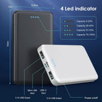 [2 Pack] Portable Charger Power Bank 10000mAh,Ultra Slim Compact External Battery Pack with USB C Input & Dual USB Outputs Backup Charger Compatible with iPhone 13,12, Samsung S20,Tablet -Black+White