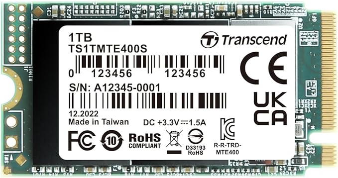 Transcend 1TB MTE400S M.2 2242 PCIe Gen3x4 SSD, Compatible with Ultra-Thin Laptops, Dram-Less Low Power, Up to 2000MB/s, TLC - TS1TMTE400S