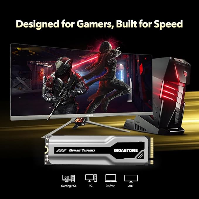 Gigastone M.2 SSD 500GB PCIe 3.0 NVMe SSD 3,000MB/s Internal Gaming Solid State Hard Drive Turbo Speed Heatsink Cooling Heat Dissipation PC Laptop Storage for Gamers Video Editing Creators