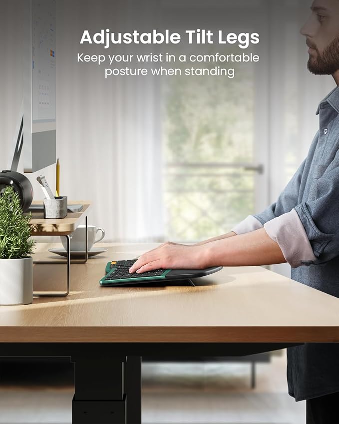 ProtoArc Ergonomic Wireless Keyboard Mouse, EKM01 Plus Full Size Ergo Bluetooth Keyboard Mouse Combo, Split Design, Wrist Rest, Multi-Device, Rechargeable, for Windows/Mac OS - Green