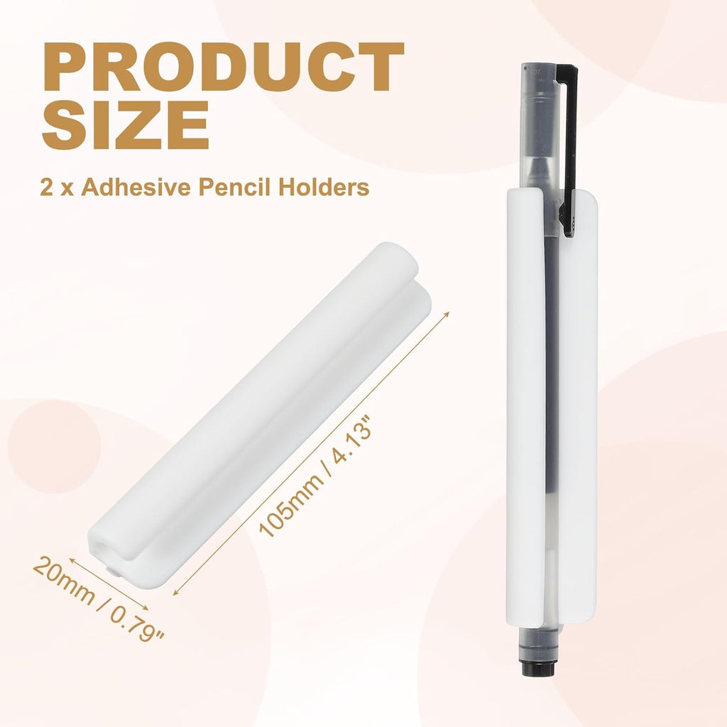 PATIKIL 2 Pcs Adhesive Pencil Holders, 105mm Long Universal Pencil Clip Silicone Pen Holder Office Pen Organizer for Desk Wall Clipboard Notebook Tablet Case Stylus, White