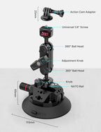 Camera Suction Cup Mount for Action Cameras - ULANZI SC-02 4.5in Pump-actived Vacuum Suction Mount w Quick Release NATO Magic Arm Car Boat Windshield Window Mount Compatible with Action Cameras