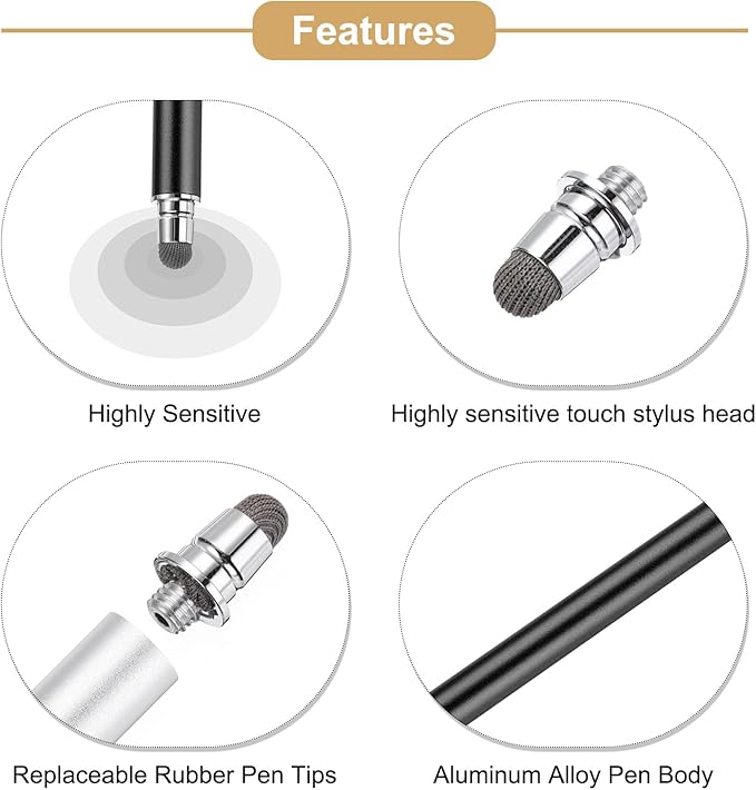 MECCANIXITY 4pcs Stylus Pens for Touch Screens Universal Capacitive Stylus Pencil Sensitivity for Phone Tablet Touch Screen Device,Black Blue Purple White