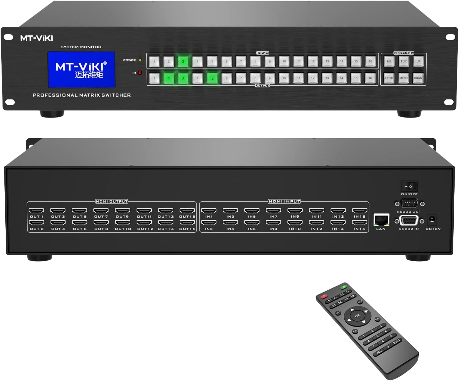MT-VIKI Upgraded 4K HDMI Matrix Switch 16x16 Support Web GUI w/IR Remote, 4K@30Hz Rack Mount Switcher&Splitter, EDID, RS232, LAN Port, (Built-in US ADI Chip)