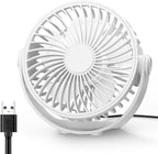 USB Desk Fan, 5 Inch Mini Portable, 3 Speeds Strong Airflow Personal Desktop, Detachable Cooling Fan 360° Rotation Quiet Small Fan for Desk Home Office Travel Car, White, 5ft Cable