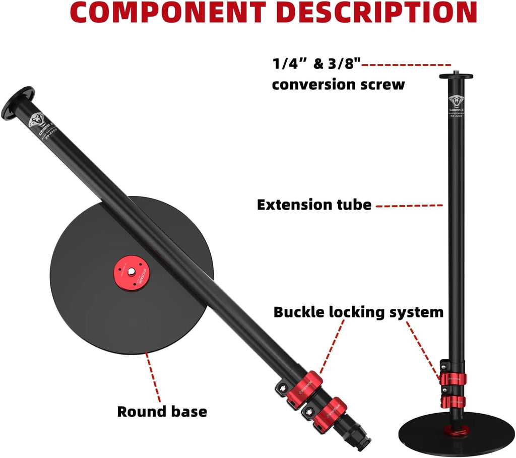 IFOOTAGE Cobra RB-A300,Round Base Monopod,Professional Camera Aluminium Monopod with Quick Adjustment Height Buckle,Compatibility DSLR Cameras Camcorders(151cm/59.44Inc)