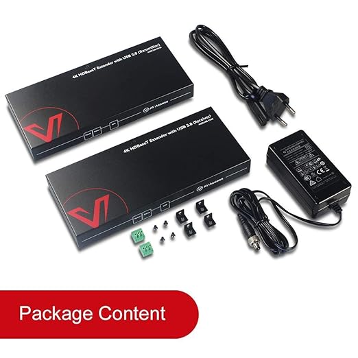 AV Access HDMI USB Extender(HDBaseT) KVM, 100m/330ft 4K 60Hz 1080p 120Hz Over Cat5e/6/6a/7, 4 Ports USB2.0, No Signal Loss and Latency, RS232, POE, Independent EDID Management (4KEX100-KVM)