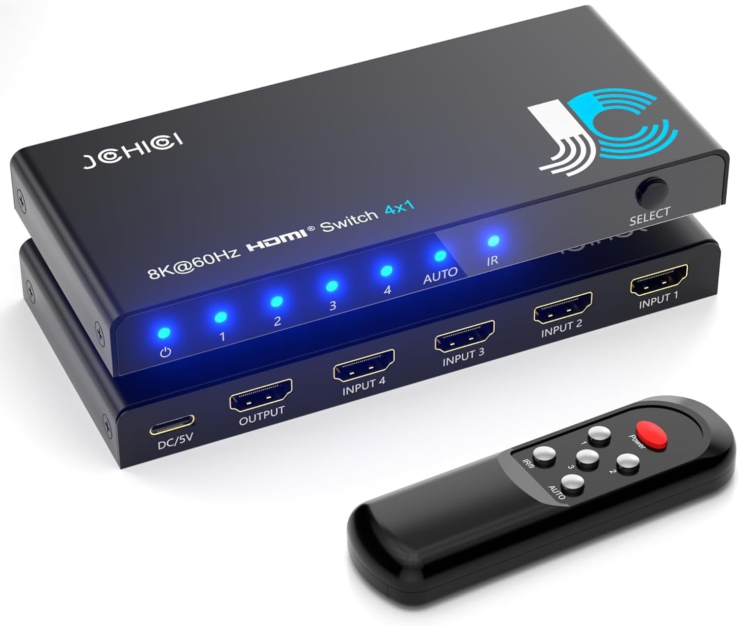 HDMI 2.1 Switch 4 in 1 Out 8K@60Hz 4K@120Hz, 4 Ports HDMI Switcher Selector with Remote, Support HDCP 2.3 HD R 10+ Dolby Vision/Atmos 48Gbps CEC for Apple TV Game PC PS Pro Xbox Roku