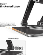 Tablet Stand Holder with Thickened 360°Rotating Base Dual Rod Adjustable Aluminum Stand for All 5.8-12.9” iPad Samsung Phone Tablet Kindle E-Reader and More, Black