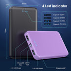[2 Pack] Portable Charger Power Bank 10000mAh,Ultra Slim Compact External Battery Pack with USB C Input & Dual USB Outputs Backup Charger Compatible with iPhone 14,13, Samsung S20,Tablet-Black+Purple