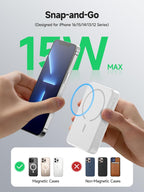 LVFAN for Magsafe Power Bank 10000mAh, Fast Charging Wireless Magnetic Portable Charger with Built-in USB C in&Out Cable, Travel LED Display Battery Pack for iPhone 17 16 15 14 13 12