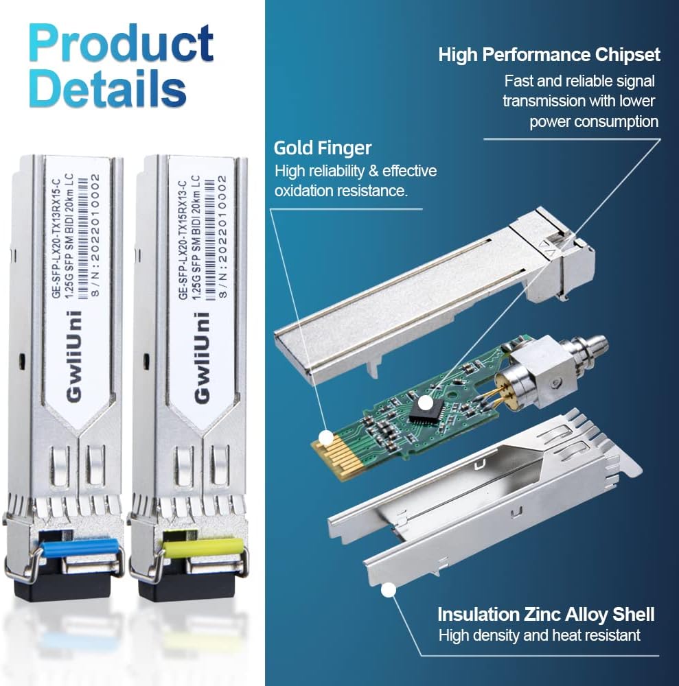 5 Pairs 1.25G BIDI SFP Single Mode Fiber Module Network Transceiver, LX SM 1310nm 1550nm 20km, Simplex LC Interface for Switch, Router, Firewall, Network Card, Media Converter etc