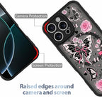 AIGOMARA Case for iPhone 16 Pro Max [Compatible with MagSafe] Cute Butterfly Pink Flower Floral Pattern Soft TPU Bumper Hard PC Back Anti-Fall Shockproof Protective Slim Magnetic Cover for Women Girls