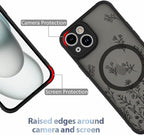AIGOMARA Magnetic Case for iPhone 15 Plus [Compatible with MagSafe] Cute Black Flower Floral for Women Girls Soft TPU Bumper Hard PC Back Anti-Fall Shockproof Protective Slim Cover