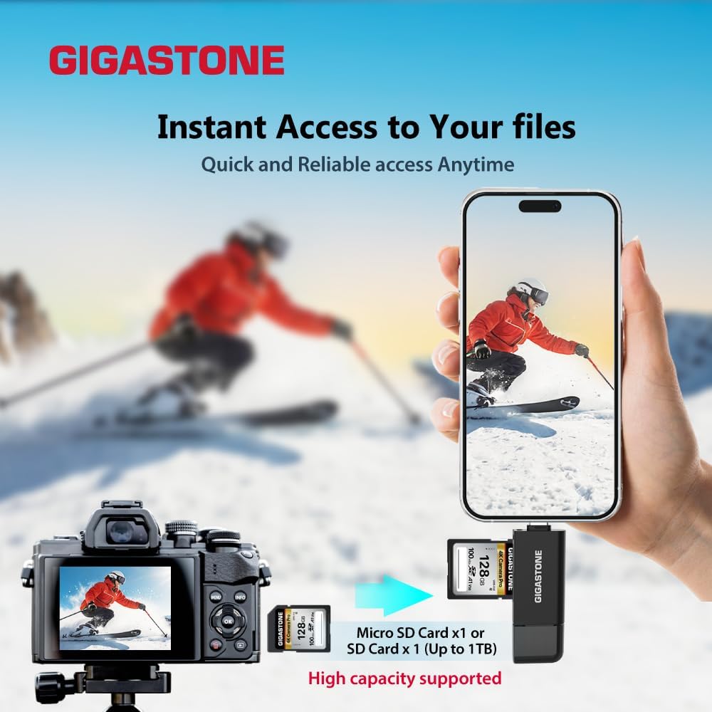 GIGASTONE SD Card Reader 2-Pack, 5-in-1 USB-A/USB-C Card Reader, Dual Slot for SD/Micro SD/SDHC/SDXC, Compatible with Laptop, PC, iPhone16/15, MacBook Pro/Air, iPad Pro, Android