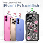 AIGOMARA Case for iPhone 16 Pro Max [Compatible with MagSafe] Cute Butterfly Pink Flower Floral Pattern Soft TPU Bumper Hard PC Back Anti-Fall Shockproof Protective Slim Magnetic Cover for Women Girls
