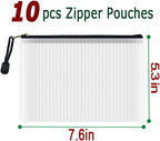 AUSTARK 10 Pcs Zipper File Bags, Waterproof Plastic Mesh Pouch for Office School, Board Game Storage Bags (B6 Size 7.6''x5.3'', White and Black)