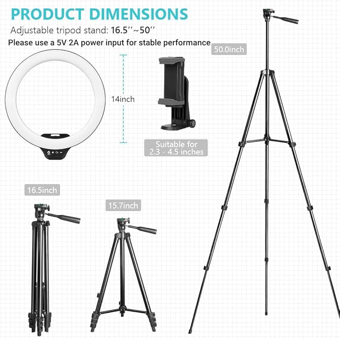 Sensyne 14" Ring Light with Tripod Stand, LED Circle Light with Phone Holder, for Photo Selfie, Video Recording, Zoom Meeting