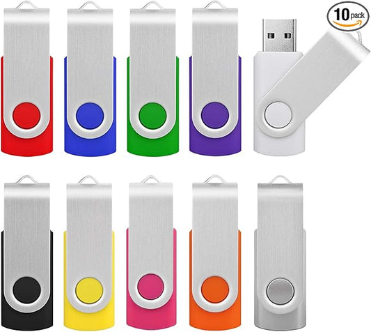 KOOTION 16GB Flash Drive 16gb USB Flash Drive 10 Pack Thumb Drive Memory Stick Swivel Jump Drive Keychain Design, Mixcolored