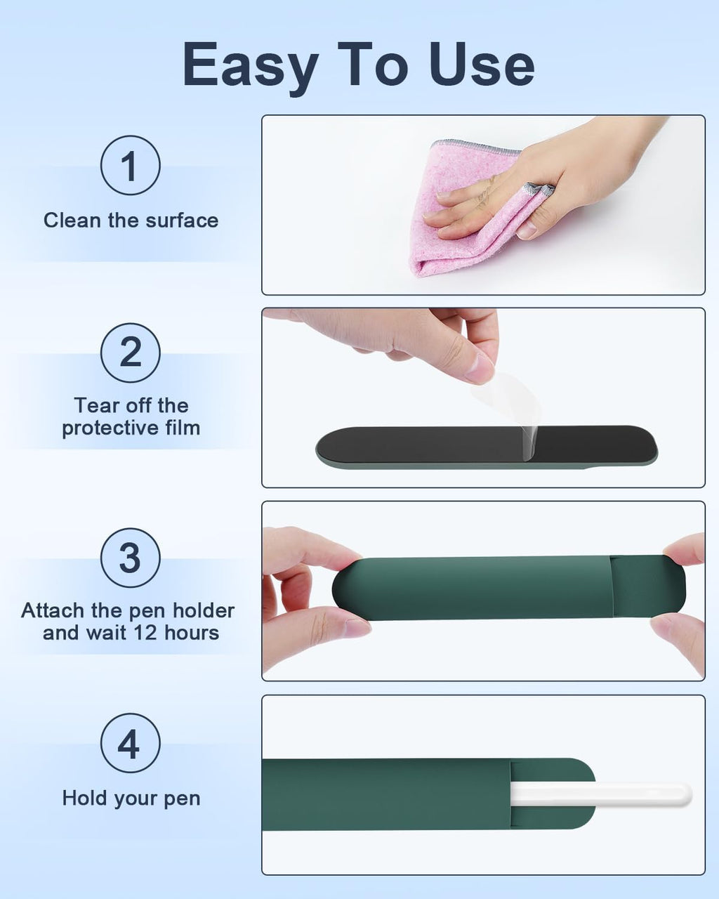 eZAKKA Silicone Pencil Holder For Most Pens,Pencils, 7.8 inch Self-Adhesive Stick To Notebooks,Diary, Desks,Tablet, Green, 1 Pack