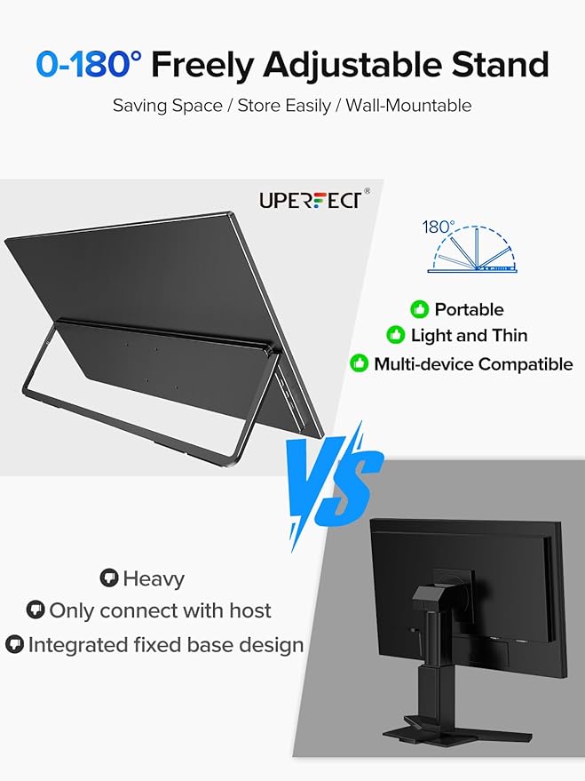 UPERFECT 24.5" 2K Portable Monitor Touchscreen, 165Hz Gaming Monitor FreeSync 0.1ms Fast IPS Large Screen, Built-in 180° Adjustable Stand/VESA, USB-C HDMI Second Screen for Laptop, Phone, Game Console