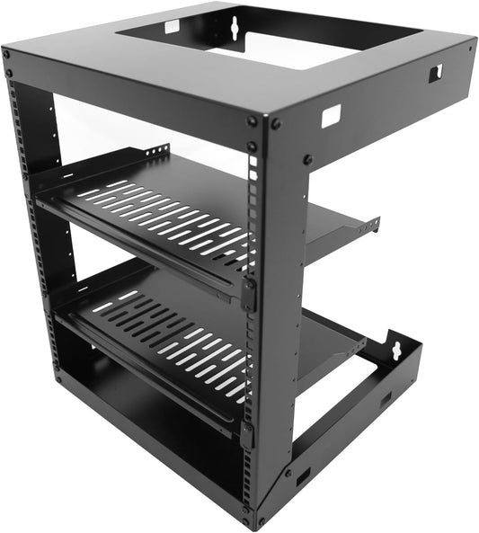 12U Wall Mount Open Frame 19 Inch Server Equipment Rack Wall Mountable Heavy Duty Design - Holds All Networking & AV Gear - Open Frame Includes 2 1U 12in Vented Shelves & Mounting screws(WALL RACK12U)