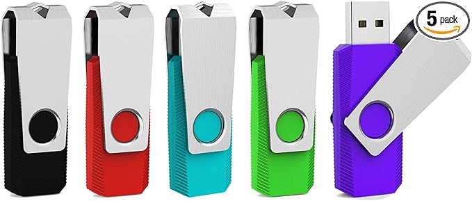Aiibe 128GB USB Flash Drive 5 Pack Flash Drive 128GB Thumb Drive USB Drive 128GB USB 2.0 Memory Stick Jump Drives with Keychain (128G, 5 Colors: Black Red Cyan Green Purple)