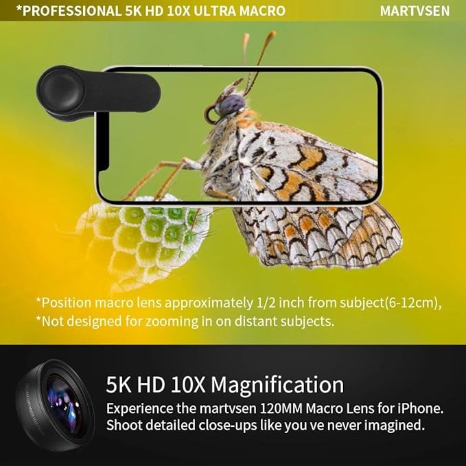 120MM Macro Lens for iPhone - 𝟓𝐊 𝐇𝐃 𝟏𝟎𝐗 Super Macro with 𝐒𝐭𝐚𝐫𝐥𝐢𝐠𝐡𝐭 𝐅𝐢𝐥𝐭𝐞𝐫, Professional Universal Clip Phone Camera Lens for Photo Video Lens of iPhone Samsung Android