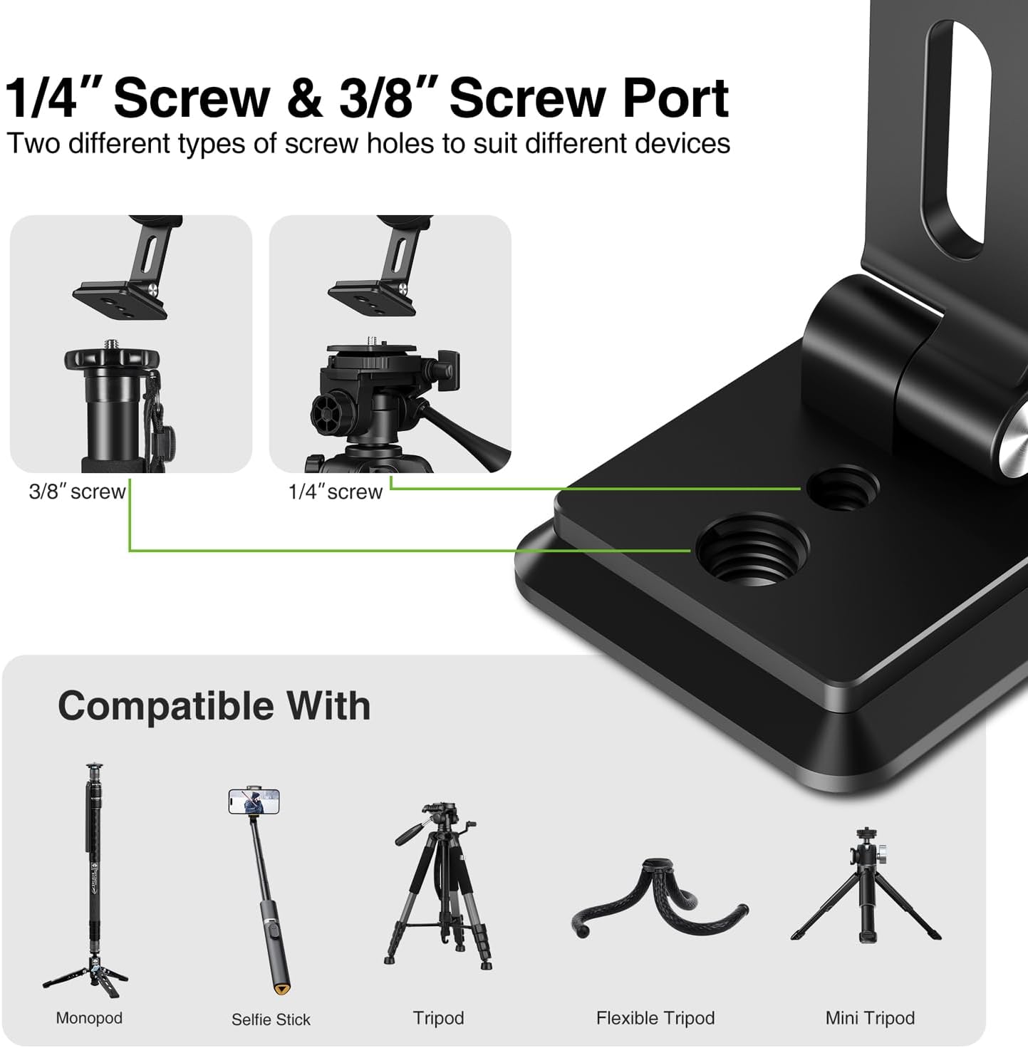 elitehood for Magsafe Phone Tripod Mount with Arca Port, Aluminum Magnetic iPhone Tripod Mount with 1/4" & 3/8" Screw, for Magsafe Phone Adapter Compatible with iPhone 16 15 14 13 12 Series, Black