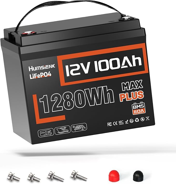 12V 100Ah LiFePO4 Battery MAX PLUS - 110A BMS with Low Temp Cutoff | 15000+ Deep Cycles for RV Solar Marine Trolling Motor | Off-Grid Backup Power Rechargeable Lithium Iron Phosphate Battery
