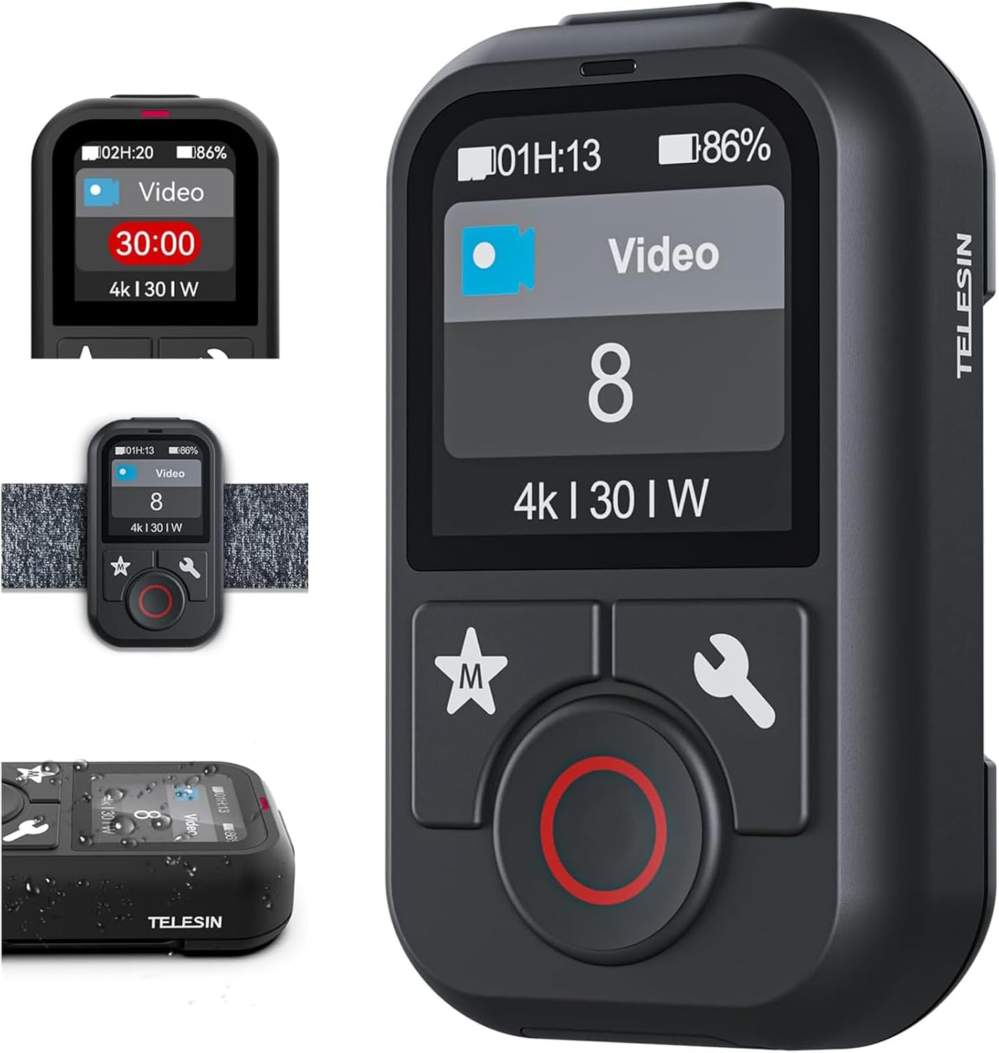 TELESIN T13 Waterproof Smart Remote Control with Color LCD Screen, 5-60m Wireless Remote with Wrist Strap, Compatible with GoPro Hero 13/12/11/10/9/8 Action Cameras