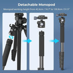 SmallRig CT25 64.5"/164cm Horizontal Overhead Tripod for Camera with Smartphone Holder & Carrying Bag, 22lb Max Load Aluminum Horizontal Camera Tripod for Overhead Shots