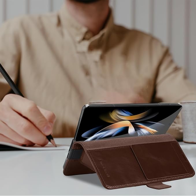 KEZiHOME for Samsung Galaxy Z Fold 6 Case, Genuine Leather Galaxy Z Fold6 Wallet Case [RFID Blocking] with Card Slots Stand Flip Protective Phone Cover Compatible with Samsung Z Fold 6 5G (Brown)
