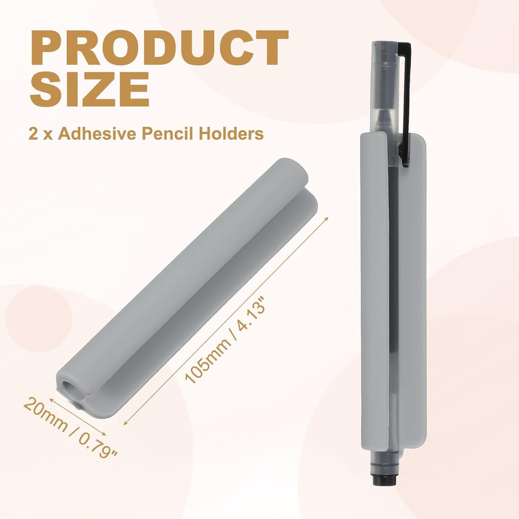 PATIKIL 2 Pcs Adhesive Pencil Holders, 105mm Long Universal Pencil Clip Silicone Pen Holder Office Pen Organizer for Desk Wall Clipboard Notebook Tablet Case Stylus, Grey