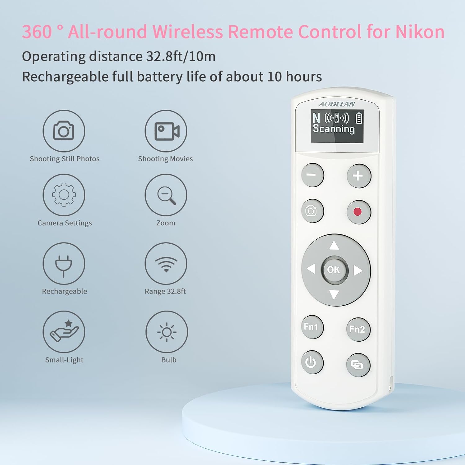 Rechargeable Shutter Release for Nikon AODELAN Wireless Camera Remote Control Compatible with COOLPIX P1000, P1100, P950, B600, A1000, Z50, Z30, Z fc, Z6 II, Z7 II,Z5, Replaces Nikon ML-L7(White)