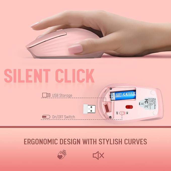 Pink Keyboard and Mouse Wireless, 2.4G Lag-Free Cute Keyboard Combo with Ergonomic Wrist Rest, Phone Holder & Batteries Included, Cordless Silent Key Board Set for Computer, PC, Windows - Trueque